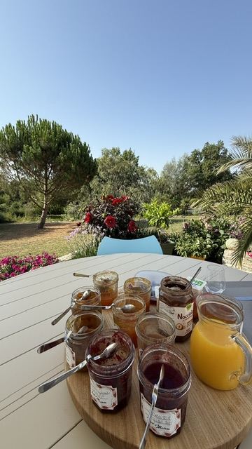 Petit-déjeuner avec les confitures maison de Marc, chambre d'hôte à Arthès